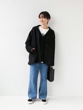 「JOURNAL STANDARD relume（ジャーナルスタンダード　レリューム）のアイテム（ノーカラーコート）」を使った、Makkieさん（レディース・158cm）の秋コーディネート