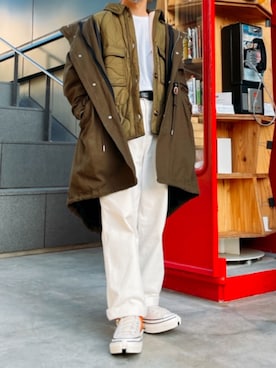 「CASPER JOHN（キャスパージョン）のアイテム（モッズコート）」を使った、しらせさん（メンズ・163cm）の春コーディネート