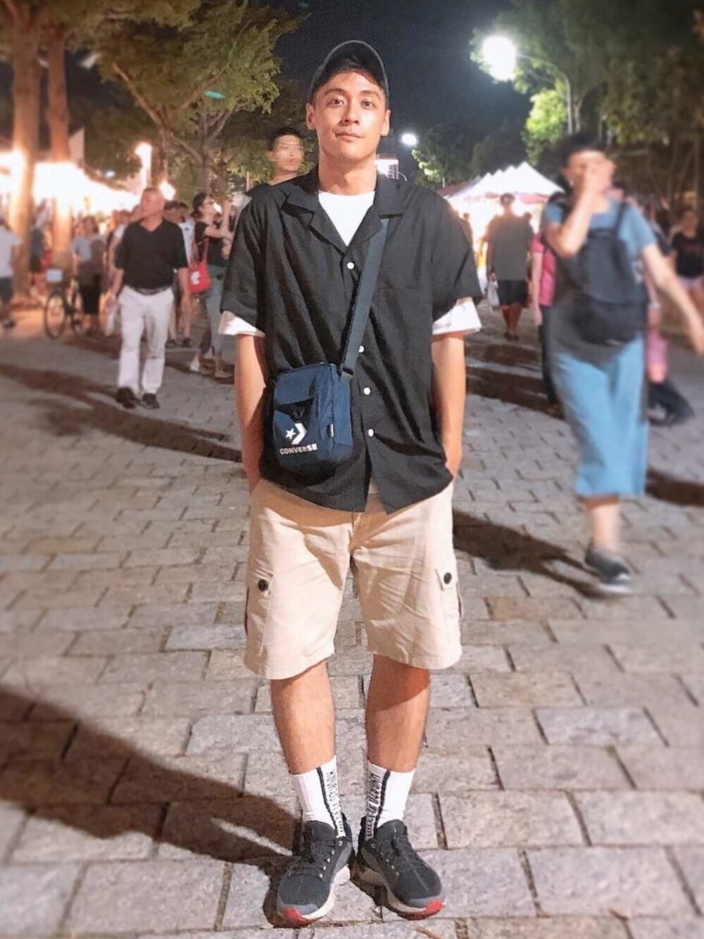 「Need How、converse、NIKE、GU、ootd、秋のコーデ、秋コーデ、black、outfit、street」｜「NIKEのアイテム（キャップ、ブラック系）」を使った、鄭騰紘さん（メンズ・172cm）の夏コーディネートの1枚目の写真