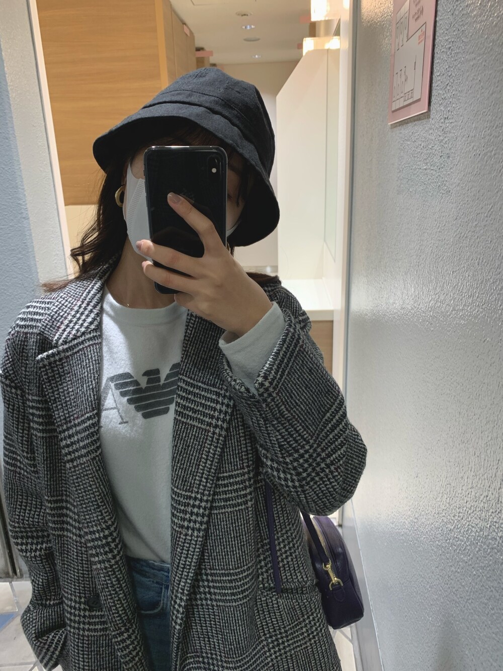 「冬コーデ、ZARA、バケットハット、モノトーン、150cmコーデ、低身長、カジュアル、野球観戦、シンプル、デニム」｜「usedのアイテム（帽子、ブラック系）」を使った、87さん（レディース・150cm）の冬コーディネートの1枚目の写真