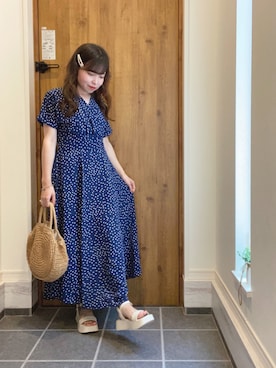 「Honeys（ハニーズ）のアイテム（かごバッグ）」を使った、shiorinさん（レディース・148cm）の夏コーディネート