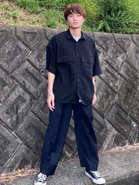 長野伸乃助さんの「ブライトポプリンリラックスレギュラーカラーオーバーCPOシャツ 1/2 sleeve(EMMA CLOTHES)」を使ったコーディネート