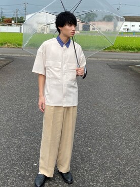 長野伸乃助さんの「ブライトポプリンリラックスレギュラーカラーオーバーCPOシャツ 1/2 sleeve(EMMA CLOTHES)」を使ったコーディネート
