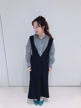 「ギンガムチェックシャツ」｜やぎみさきさん（レディース・153cm）の春コーディネート
