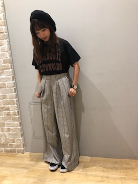 「チェッカーフラッグ祭り」｜やぎみさきさん（レディース・153cm）の夏コーディネート