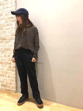 「リラックスパンツ」｜「アイテム（キャップ）」を使った、やぎみさきさん（レディース・153cm）の夏コーディネート