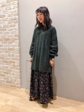 「ケーブルニット」｜「アイテム（チュニック）」を使った、やぎみさきさん（レディース・153cm）の秋コーディネート
