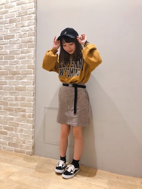 「KANGOL（カンゴール）のアイテム（キャップ）」を使った、やぎみさきさん（レディース・153cm）の秋コーディネート