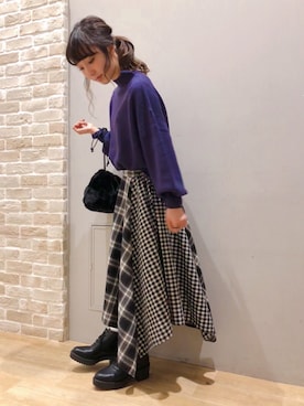 「ファー巾着」｜やぎみさきさん（レディース・153cm）の秋コーディネート