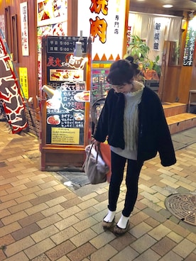「フリルネック」｜「アイテム（ブルゾン）」を使った、やぎみさきさん（レディース・153cm）の冬コーディネート