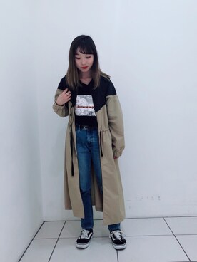 「earth music&ecology（アースミュージックアンドエコロジー）のアイテム（その他アウター）」を使った、やぎみさきさん（レディース・153cm）の春コーディネート