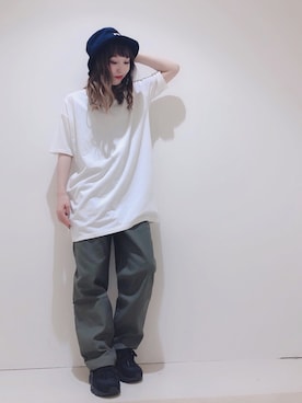 「earth music&ecology（アースミュージックアンドエコロジー）のアイテム（ハット）」を使った、やぎみさきさん（レディース・153cm）の夏コーディネート