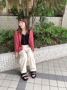 「earth music&ecology（アースミュージックアンドエコロジー）のアイテム（シャツ/ブラウス）」を使った、やぎみさきさん（レディース・153cm）の夏コーディネート