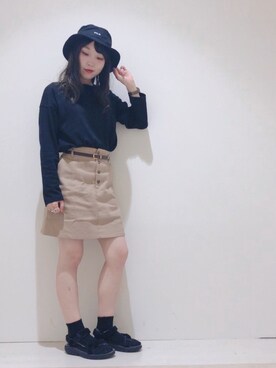 「earth music&ecology（アースミュージックアンドエコロジー）のアイテム（ハット）」を使った、やぎみさきさん（レディース・153cm）の夏コーディネート