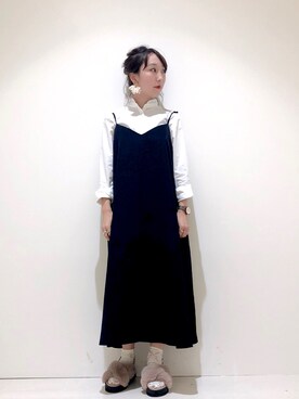 「ファーサンダル」｜やぎみさきさん（レディース・153cm）の秋コーディネート