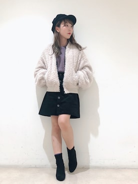 「ファーアウター」｜「アイテム（ブルゾン）」を使った、やぎみさきさん（レディース・153cm）の秋コーディネート