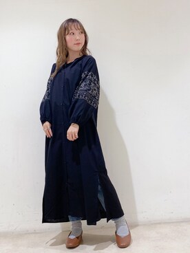 「earth music&ecology（アースミュージックアンドエコロジー）のエンブロイダリー刺繍ワンピース ＊（ワンピース）」を使った、やぎみさきさん（レディース・153cm）の春コーディネート