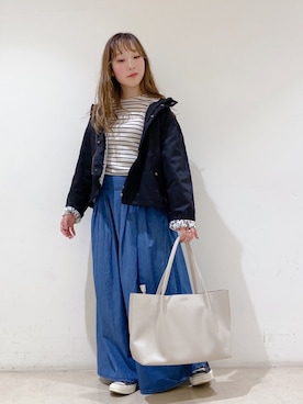 「earth music&ecology（アースミュージックアンドエコロジー）のアイテム（マウンテンパーカー）」を使った、やぎみさきさん（レディース・153cm）の春コーディネート