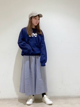 「Lee（リー）のアイテム（スウェット）」を使った、やぎみさきさん（レディース・153cm）の春コーディネート
