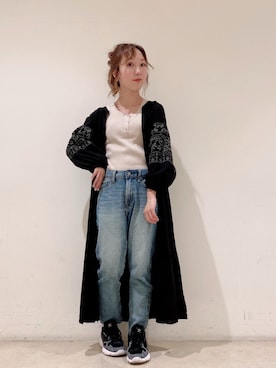 「earth music&ecology（アースミュージックアンドエコロジー）のエンブロイダリー刺繍ワンピース ＊（ワンピース）」を使った、やぎみさきさん（レディース・153cm）の春コーディネート