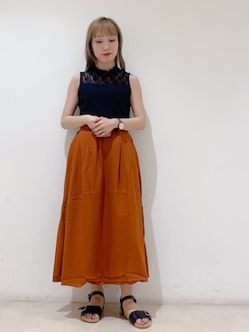 「earth music&ecology（アースミュージックアンドエコロジー）のアイテム（タンクトップ）」を使った、やぎみさきさん（レディース・152cm）の夏コーディネート