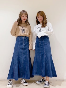 「Lee（リー）のアイテム（Tシャツ/カットソー）」を使った、やぎみさきさん（レディース・152cm）の秋コーディネート