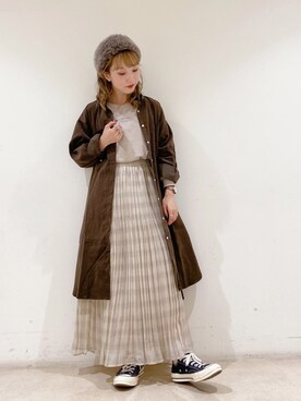 「earth music&ecology（アースミュージックアンドエコロジー）のコーデュロイワンピース ＊（ワンピース）」を使った、やぎみさきさん（レディース・152cm）の秋コーディネート