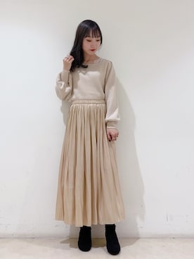 「earth music&ecology（アースミュージックアンドエコロジー）のORiental TRaffic ストレッチブーツ ＊（ブーツ）」を使った、やぎみさきさん（レディース・152cm）の秋コーディネート