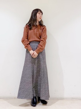 「earth music&ecology（アースミュージックアンドエコロジー）のORiental TRaffic スクエアトウブーツ ＊（ブーツ）」を使った、やぎみさきさん（レディース・152cm）の冬コーディネート