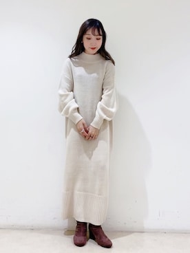 「ニットワンピ」｜やぎみさきさん（レディース・152cm）の冬コーディネート