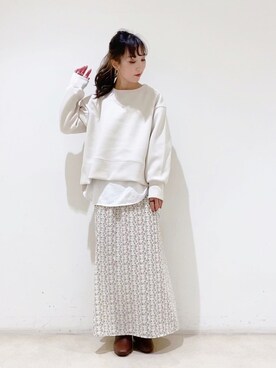 「earth music&ecology（アースミュージックアンドエコロジー）のORiental TRaffic スクエアトウブーツ ＊（ブーツ）」を使った、やぎみさきさん（レディース・152cm）の冬コーディネート