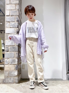 「CRAFT STANDARD BOUTIQUE（クラフトスタンダードブティック）のバックオープンシアーバンドカラーシャツ　＊◇（シャツ/ブラウス）」を使った、やぎみさきさん（レディース・152cm）の春コーディネート