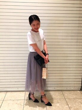 「human woman（ヒューマンウーマン）のcool cotton jerseyTシャツ（Tシャツ/カットソー、ホワイト系）」を使った、🌜SOㄹA🌛さん（レディース）の夏コーディネート