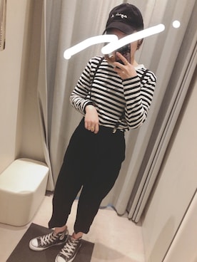 「agnes b.（アニエスベー）のJ008 TS（Tシャツ/カットソー、ブラック系）」を使った、🌜SOㄹA🌛さん（レディース）の冬コーディネート