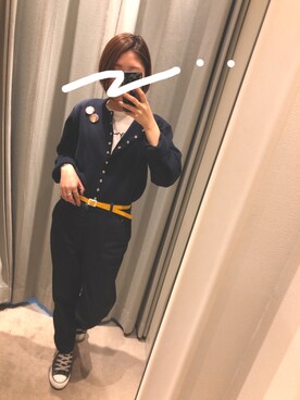 「agnes b.（アニエスベー）のM001 CARDIGAN カーディガンプレッション [Made in France]（カーディガン/ボレロ、ブルー系）」を使った、🌜SOㄹA🌛さん（レディース）の秋コーディネート
