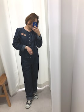 「agnes b.（アニエスベー）のTN45 CHEMISE シャンブレープレッションシャツ（カーディガン/ボレロ、ブルー系）」を使った、🌜SOㄹA🌛さん（レディース）の春コーディネート