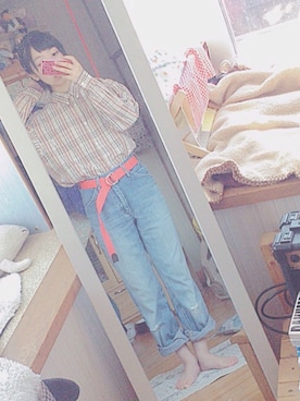 「Lee（リー）のアイテム（デニムパンツ、ブルー系）」を使った、まつさん（レディース・149cm）の秋コーディネート
