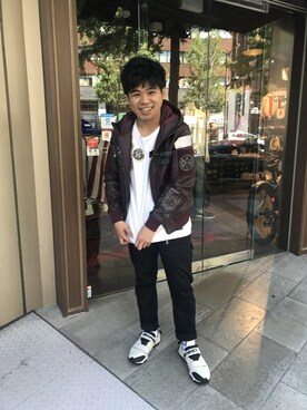 「AVIREX（アヴィレックス）のアイテム（ブルゾン）」を使った、南慎也さん（メンズ・166cm）の夏コーディネート