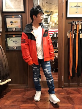 「AVIREX（アヴィレックス）のアイテム（ブルゾン）」を使った、南慎也さん（メンズ・166cm）の秋コーディネート