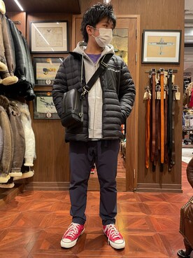 「AVIREX（アヴィレックス）のアイテム（ダウンジャケット/コート）」を使った、南慎也さん（メンズ・166cm）の冬コーディネート