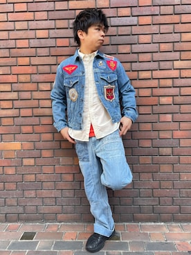 「AVIREX（アヴィレックス）のアイテム（デニムジャケット）」を使った、南慎也さん（メンズ・166cm）の春コーディネート