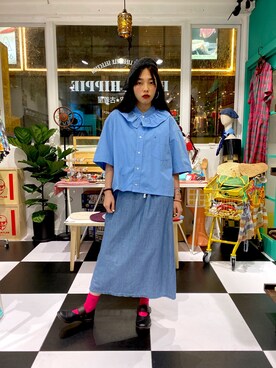 「Hello Hippieのアイテム」を使った、CatKithanさん（レディース・164cm）の夏コーディネート