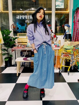 「Hello Hippieのアイテム」を使った、CatKithanさん（レディース・164cm）の夏コーディネート