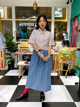 「Hello Hippieのアイテム」を使った、CatKithanさん（レディース・164cm）の夏コーディネート