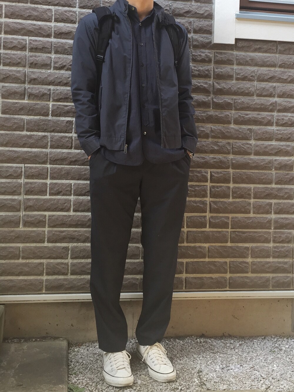 「CONVERSE ADDICTのアイテム（スニーカー、ホワイト系）」を使った、kenさん（メンズ・186cm）の春コーディネートの1枚目の写真