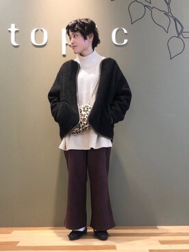 「Green　Parks（グリーンパークス）の【洗える】バックスリットハイネックニットプルオーバー＊（ニット/セーター、ホワイト系）」を使った、たかやまゆいさん（レディース・153cm）の秋コーディネート