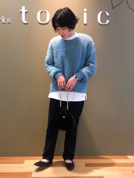 「Green　Parks（グリーンパークス）の・SUGAR SPOON ハイネックロンT＊（Tシャツ/カットソー、ホワイト系）」を使った、たかやまゆいさん（レディース・153cm）の秋コーディネート