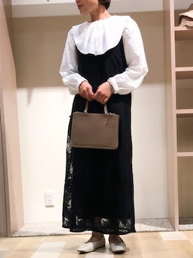 「ELENCARE DUE（エレンカーレデュエ）の・ELENCARE DUE タックフレアカラ-ブラウス＊（シャツ/ブラウス、ホワイト系）」を使った、たかやまゆいさん（レディース・153cm）の春コーディネート