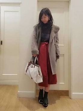 「ラップスカート」｜「アイテム（ムートンコート）」を使った、KATHARINEROSS さん（レディース・163cm）の冬コーディネート