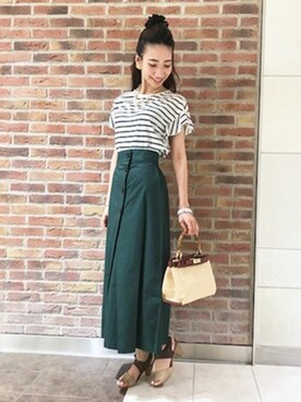 「Casselini（キャセリーニ）のアイテム（かごバッグ）」を使った、KATHARINEROSS さん（レディース・159cm）の夏コーディネート